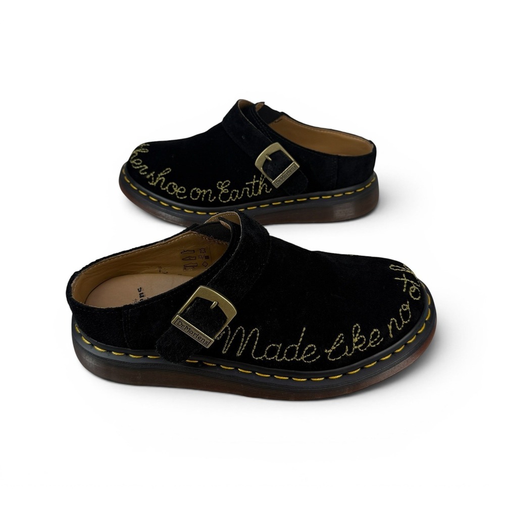 Dr Martens Isham Mule Clogs Womens 8 EU39 Black Suede Embroidered Rare - Picture 7 of 14